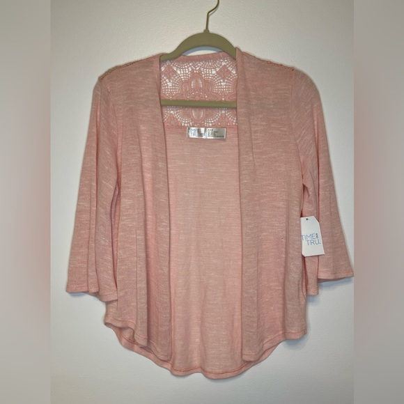 Time & Tru Pink Lace Open Front Cardigan - Picture 5 of 5